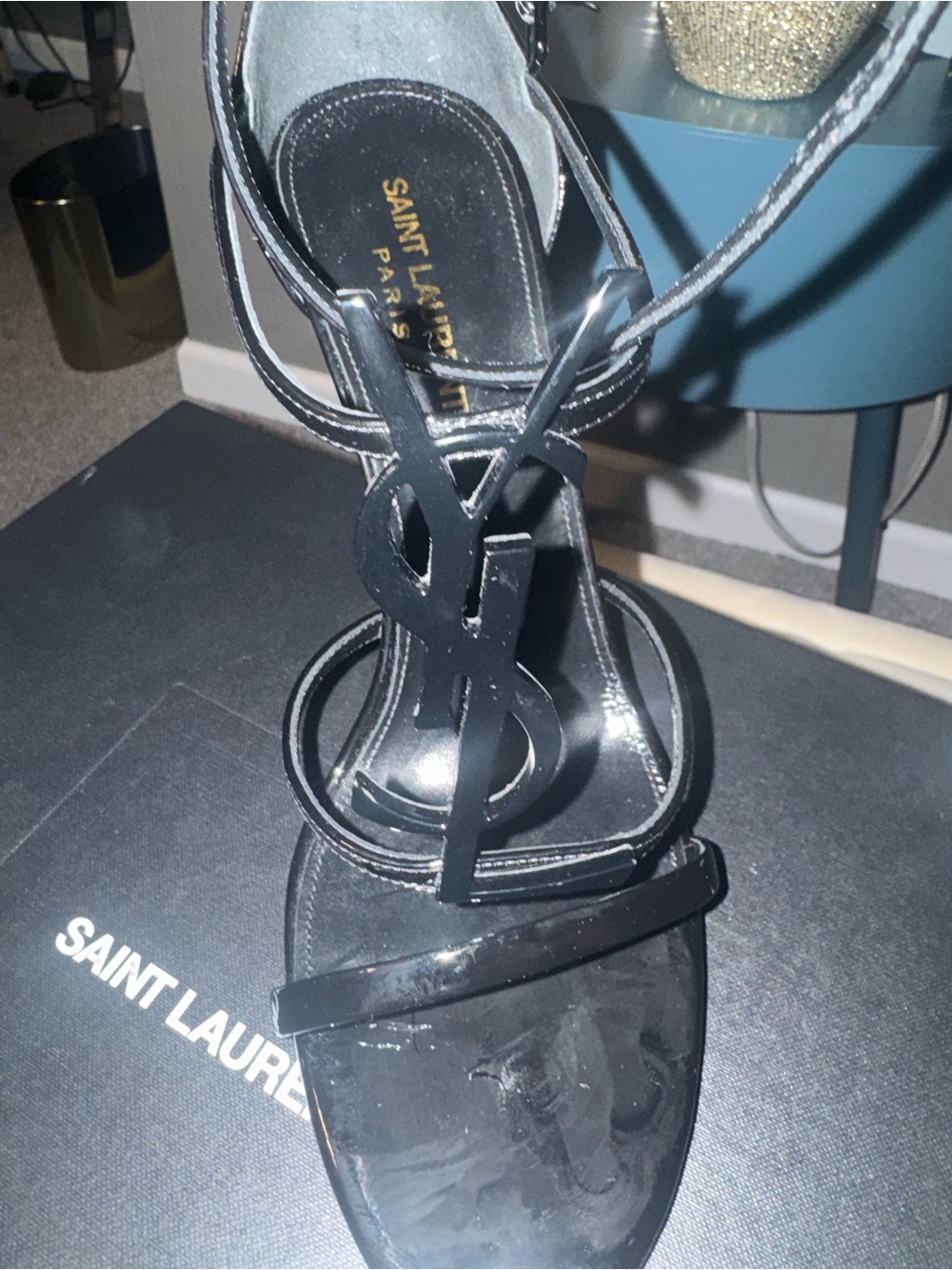Yves Saint Laurent Black Strappy Leather Sandals - Picture 6 of 10